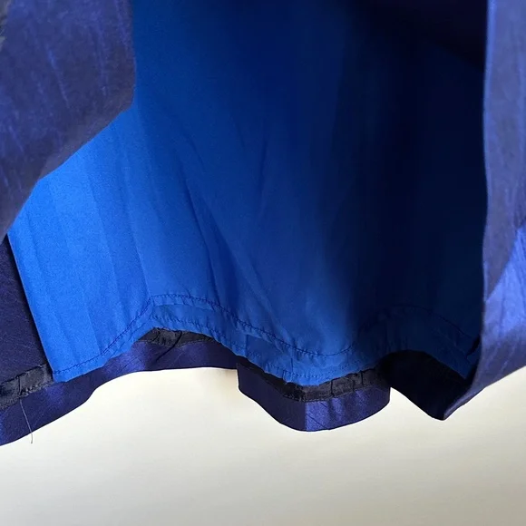 ALFRED SUNG Elegant Royal Blue Satin V-Neck Mini Dress with Pockets - Picture 7 of 14